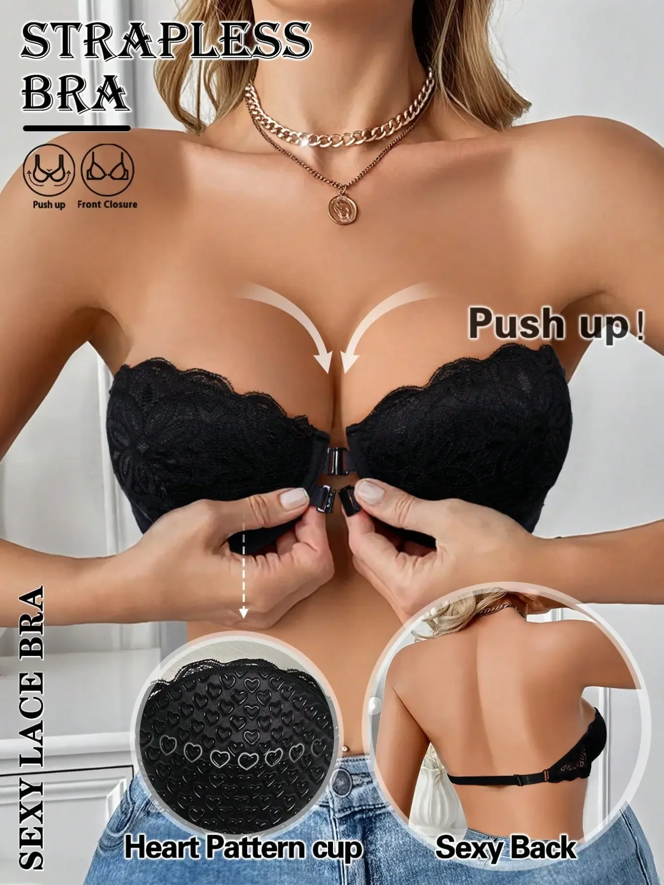 Strapless Bra Backless - Bra Push-Up Tanpa Tali dengan Renda